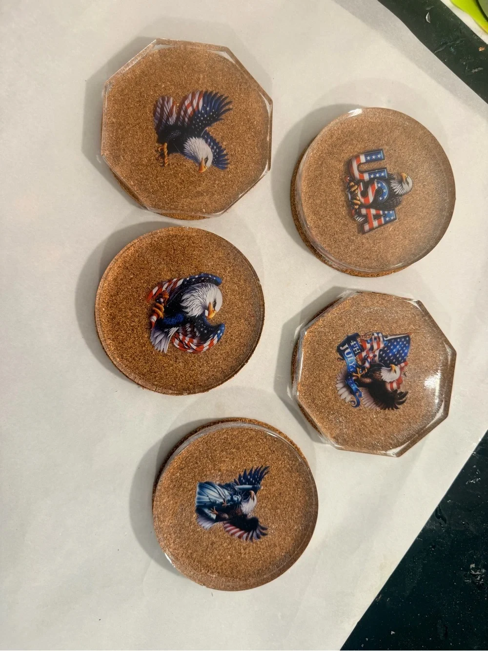 Patriotic Bald Eagle Cork Coasters - Set of 6